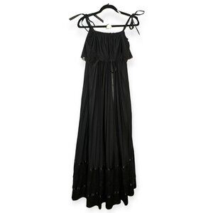 Vintage 70s Algo-ettes Maxi Dress Juniors Black Pleated Bow Strappy Glam Holiday